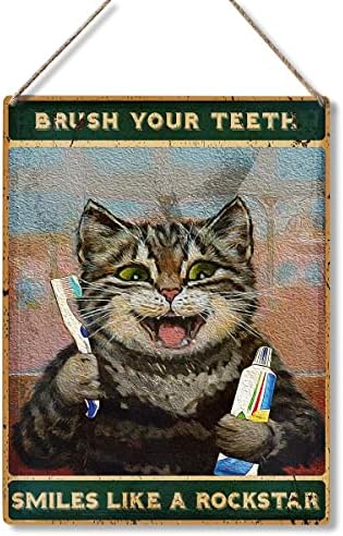 Смешна бања мачка цитат Дрво плакета знак wallид што виси, ретро четкајте ги забите се насмевнуваат како знак на Rockstar за подароци