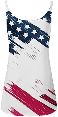 Женски резервоар врвови на американско знаме на 4 јули 4 -ти чипка против вратот прстен каиш без ракави печатени тунични кошула обични блузи од