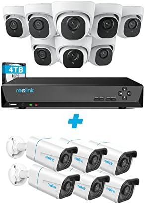 Reolink 4K Smart PoE Security Security System System Пакет, 14PCS 8MP IP камера, 16CH 8MP NVR претходно инсталиран со 4TB HDD