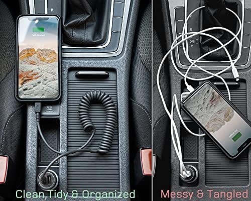 Полнач за автомобили на iPhone 13, Dé 20W Брзо полнење на USB-C iPhone Car Carger адаптер со 6ft Coiled Collning Cable [Apple MFI овластен], со дополнителна 18W USB порта за iPhone 14/14 Pro Max/13/12/XR/XS/iPad