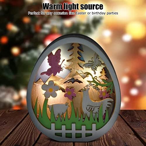 Декорација на таблети за велигденски јајца од Волфронт, 3Д дрвена резба Симпатична јајца од пеперутки со LED светла, батерија се напојува за украсување