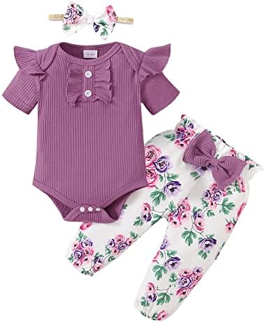 Новороденче Бебе Девојка Облека Ромпер Цветни Панталони Облека Постави Памук Бебе Девојки ' Облека