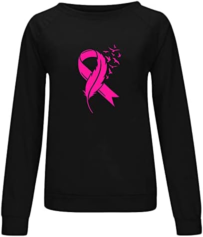 Ружијог Свест За Рак На Дојка Женски Дуксер Надеж Розова Лента Печатење Пуловер Врвови Долг Ракав Обична Лабава Блуза