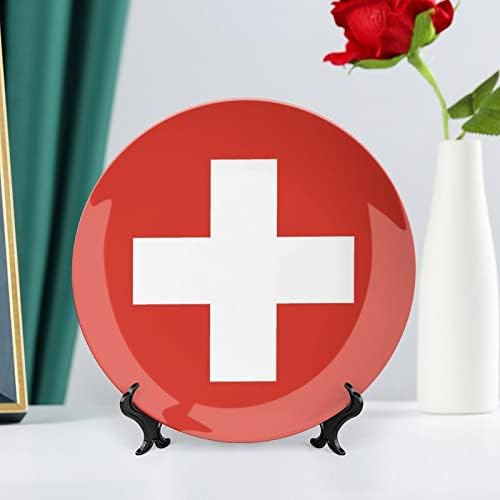 Швајцарија знаме коска Кина Декоративна чинија со кружни керамички плочи занает со приказ за домашна канцеларија wallид вечера