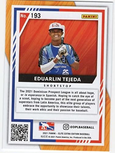 Eduarlin Tejeda RC 2021 Panini Elite Extra /17 Blue 193 Rookie NM+ -MT+ MLB Бејзбол