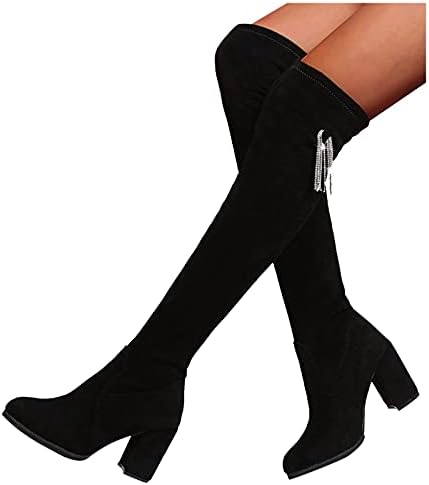Колено високи чизми жени патенти потпетици бут женски чизми чевли дишеат буци （8 см） модни високи ретро женски чизми колено високи