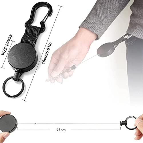 Oniuezky retractable key ланец, копче за повлекување со ролна со клуч за карабинер, копче за повлекување, јаже за челична жица,