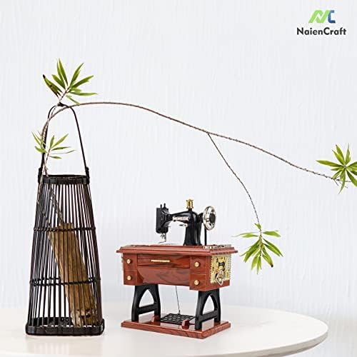 Naiencraft, гроздобер мини машина за шиење во облик на музичка кутија за декорација на домашна маса кафеава кафеава