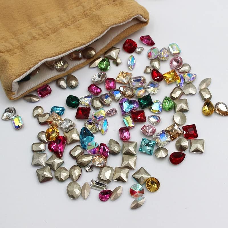 50 парчиња измешани форми искра K9 Кристални дијаманти стаклени нокти уметнички ригистони украси украси за украси маникир украси -