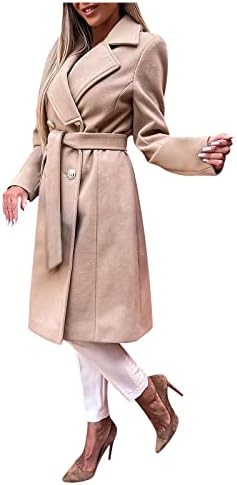 Зимска зима на Shusuen Wemants Notched Lapel Outwear Elegant работен ров палто врзано со двојно гради со средно-ров јакна