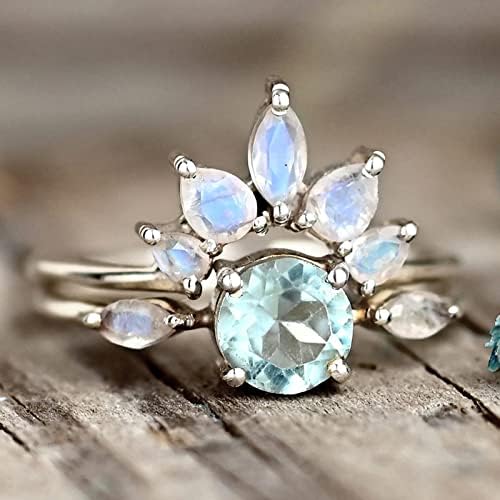 Прстени за венчавки и ангажмани 2 во 1 прстени жени накит Елегантен скапоцен камен Loveубовен прстен за украси украси украси