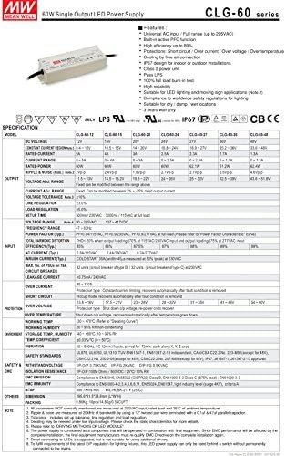 MW значи добро CLG-60-20 20V 3A 60W единечен излез LED напојување со PFC