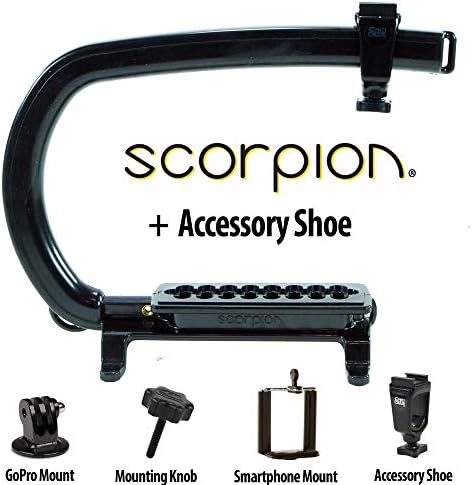 Стабилизатор на камера со скорпионски кади со додаток чевли, адаптери за паметни телефони/GoPro и копче за монтирање со навој