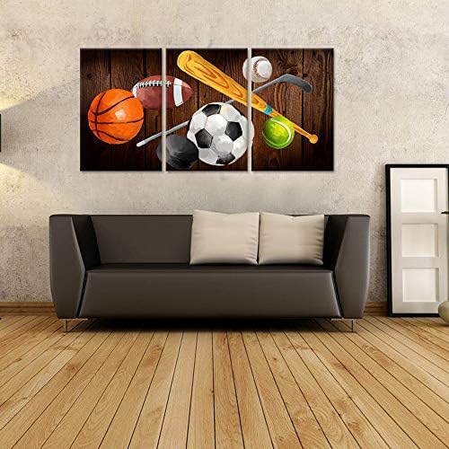 Ihappywall 3 парчиња гроздобер спортски платно wallидна кошарка Американска фудбалска фудбал бејзбол фудбалски хокеј топки слики