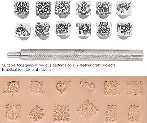 Алатки за печат на кожа од 12 парчиња, кожен различен облик на печатот, поставен кинески стил цвет дизајн за кожен занает кој работи