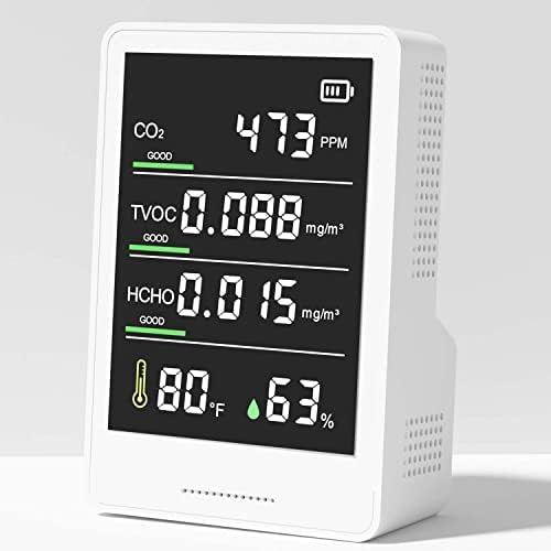 Монитор за квалитет на воздухот, професионален и точен CO2, TVOC, HCHO, Шалтер за влажност и температура, за дома, канцеларија,
