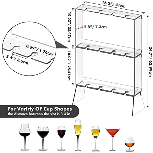 Koluti 3-ниво на држач за wallидови од шампањ за забава, цврста акрилна вина стаклена решетката за подот, 12 стаклени садови за плаќање на