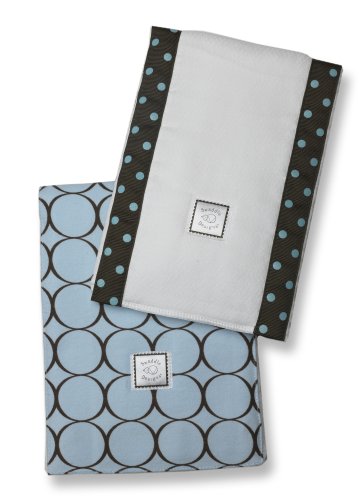 Swaddledesigns бебешки бура, сет од 2 памучни крпи од памук, кафеави модни кругови на пастелно сино