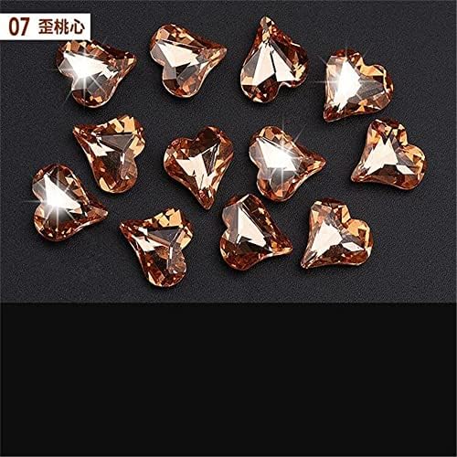 10 парчиња јапонски нокти, дното на ринезон, 8х10мм срцев ринестон, К9 кристален дијамантски накит во облик на дијамантски нокти Ригистон -