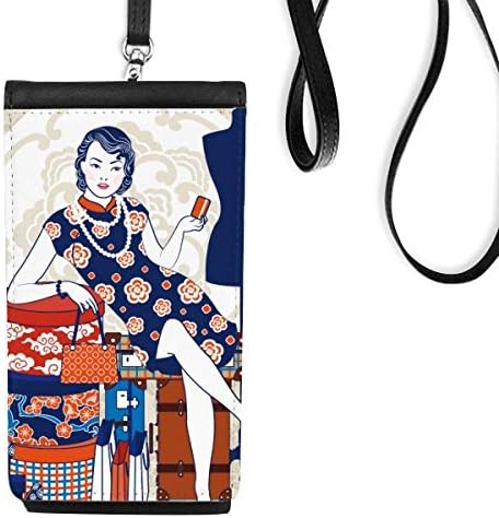 Кинеска култура бела убавина телефонски паричник чанта што виси мобилна торбичка црн џеб