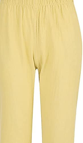 Летни панталони за жени обични памучни постелнини широки панталони со џебови Еластична половината што трчаат по јога атлетски