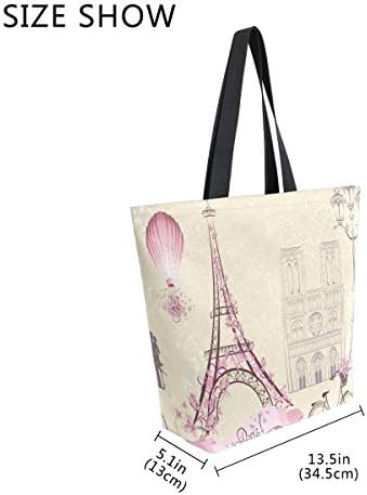Ззко Париз Loveубов платно за намирници торбичка за намирници, обична книга торба, голема за жени наставници, Ајфелова крпа памучна