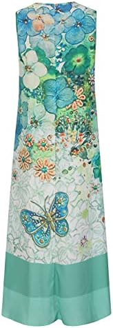 Резервоар без ракави на Tifzhadiao макси фустани за жени лето бохо цветни печатени резервоари фустан проток на ритли долги фустан