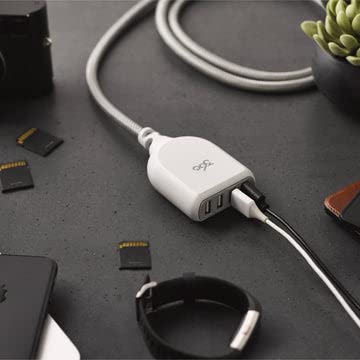 360 Електрично живеалиште 4.8, 6 ft 4-порта USB продолжено кабел, трајно плетенка, боја: титаниум, 4,8А, кабел за полнач USB, станица