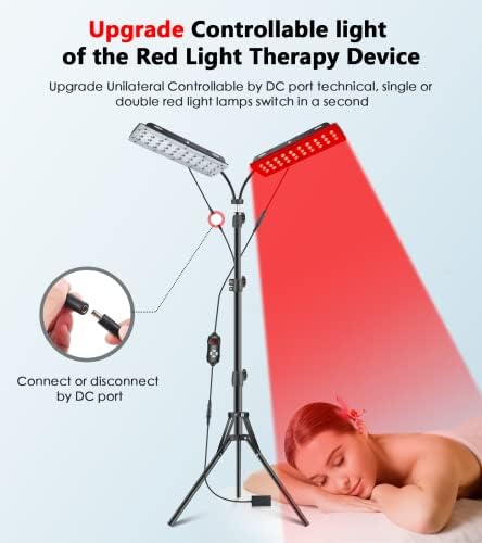 Светилка за терапија со црвена светлина со штанд, LED инфрацрвена светлосна терапија со DC порта контролирани двојни ламби 660nm Црвена светлина