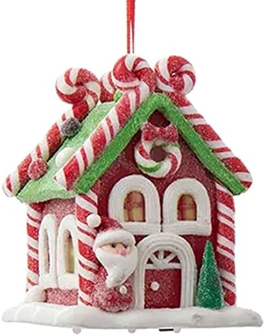Курт Адлер празник Декоративно тесто управувано од ѓумбир предводена од бонбони куќа што виси додаток за елки, украсен украс, поставен со