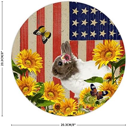 Добредојдовте зајак Американско знаме Пеперутка сончоглед Антички знак, животински смешен гроздобер wallидна врата уметност знак, симпатична