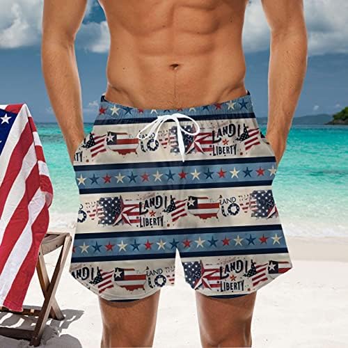 САД 4 -ти јули Машки графички печати за прием на обична патриотска американска знаме Печатени летни шорцеви на плажа со џебови