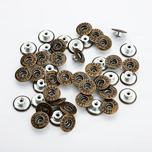 Копчиња за фармерки на алвиви 100 парчиња со завртки за замена на панталони за замена од 17 мм, кои можат да се отстранат металните копчиња