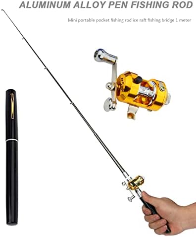 Пенкало за риболов со пенкало, мини џебно риболов шипка танд ролна комбо преносен склоплив риболов пол -комплет телескопски риболов шипка