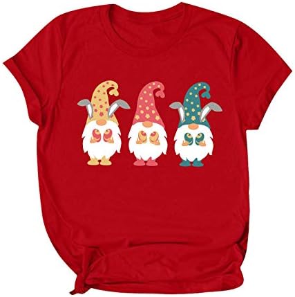 Женски смешни гноми јајца печатени велигденски кошули лабави обични празници врвови o-вратот за кратки ракави графички маици маица
