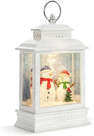 Демдако потресени бели снежни пријатели 10 x 6,5 смола Музички снежен глобус Фенер свири Божиќна музика