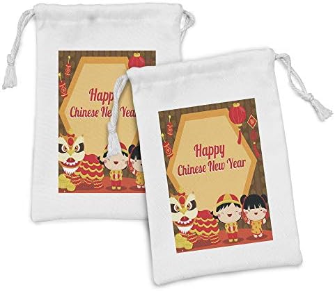 Амбесон Кинеска Новогодишна Торбичка За Ткаенини Од 2, Текст На Прослава во Форма На Шестоаголник Со Традиционално Животно и, Мала Торба За