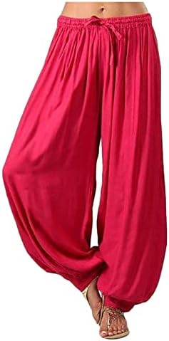 Овермална женска есенска цврста боја лабава еластична лента со широки панталони со широки панталони
