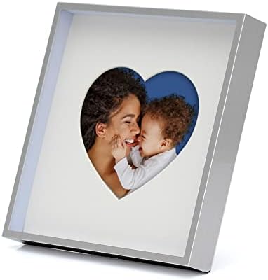 Мимоза Моменти 6x6 Минималистичка сребрена метална рамка со слика со мат за фотографија во форма на срце, рамка за сенка за приказ