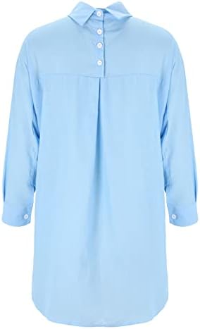 Miashui Големите туники врвови на жените копче надолу со кошули со џебови со долги ракави во канцелариски блузи, обични врвови без ракави за