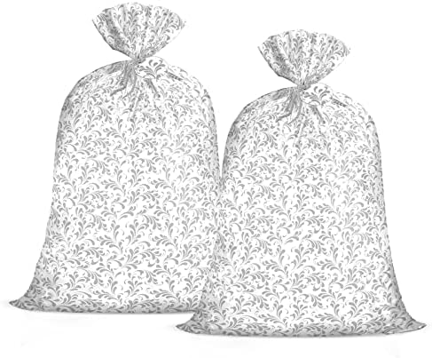 ЗАВИТКАН 56 Голема Пластична Кеса За Подароци - Сребрен Цветен Дизајн За Родендени, Денот На Мајката, Свадба, Туш За Бебиња, Забави