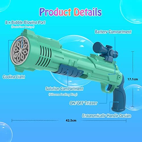 GreatPro пушка меур пиштол, меур машина за меурчиња за деца со меурчиња 5000+ во минута со меур решение*2 за активност на отворено/забава/роденденски
