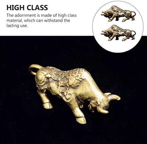 Besportble 2 парчиња месинг бик фигура од волк клуч на приврзок фенг шуи бик статуа Богатство крава говеда скулптури 2021 кинески хороскопски