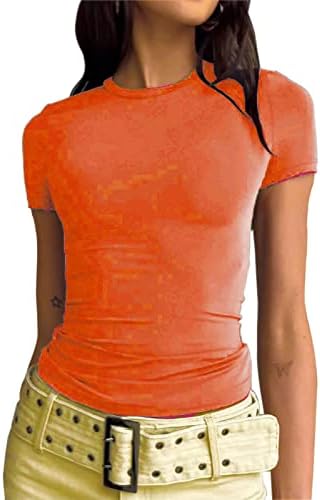 Chartsенски цврста основна маичка за летни тркала, маица со кратки ракави со кратки ракави, тенок маица туничен пуловер, вградени