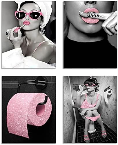 Заекско бања декор мода жени платно печати розов wallиден декор црно и розови слики за бања глам wallидна уметност платно постери
