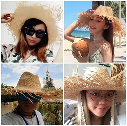 Стекнете рачно изработени жени слама сонце капи Голема широка природна рафија Панама плажа слама сончеви капачиња за одмор