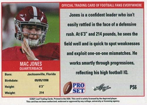 Mac Jones 2021 Pro Set Leaf XRC кратко печатено дебитантска година на нане Дебитант PS6 Сликајќи го во неговиот дрес на Црвениот Алабама