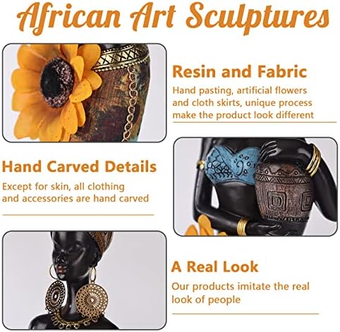 XMGZQ Африкански Статуи И Скулптури, Африканска Уметничка Статуа, Домашен Декор Фигурини За Девојчиња Од Сончоглед, Смола За Декор
