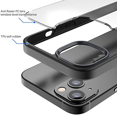 TOZO компатибилен за iPhone 13 Case 6.1 инчен хибриден компјутер+TPU мек зафат мат финиш чист задниот панел Тенки капакот со црна боја со црна