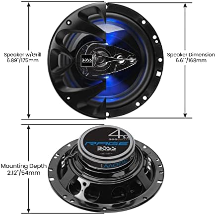 Boss Audio Systems BE654 Rage Series 6,5 инчи на вратите на автомобили - Осветлување на сина светлина, 300 W, 4 пат, целосен опсег,